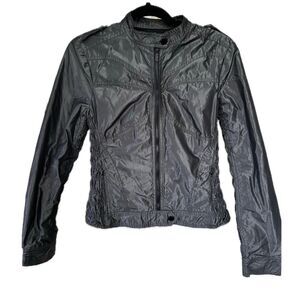 Bebe Sport Y2K Shiny Metal Black Side Arm Rouching Zip Up Motorcycle Jacket M